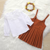 Toddler Kids Girls White Lace Shirt Pleated Suspender Dress Set - PrettyKid