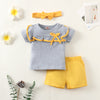 Toddler Girls Solid Colour Lapel Bow Tie Ruffle Patchwork Short Sleeve T-shirt and Shorts Set - PrettyKid