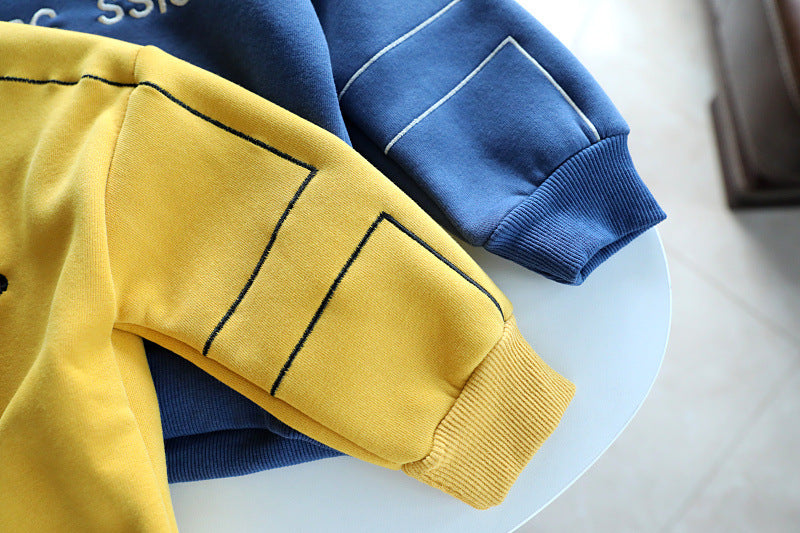 Toddler Kids Boys Solid Color Letter Print Padded Long-sleeved Sweatshirt - PrettyKid