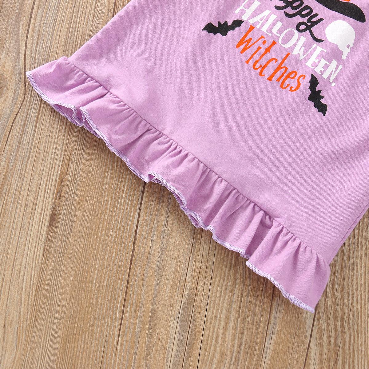 Girls Halloween Set Cartoon Print Pullover Long Sleeve Set - PrettyKid