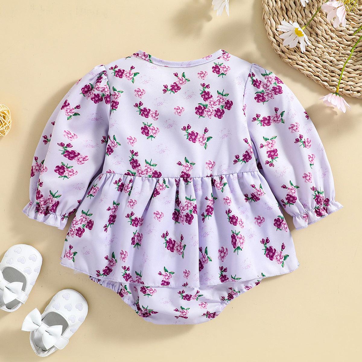 Baby Girls Purple Flower Print Triangle Jumpsuit Wholesale Baby Clothes - PrettyKid