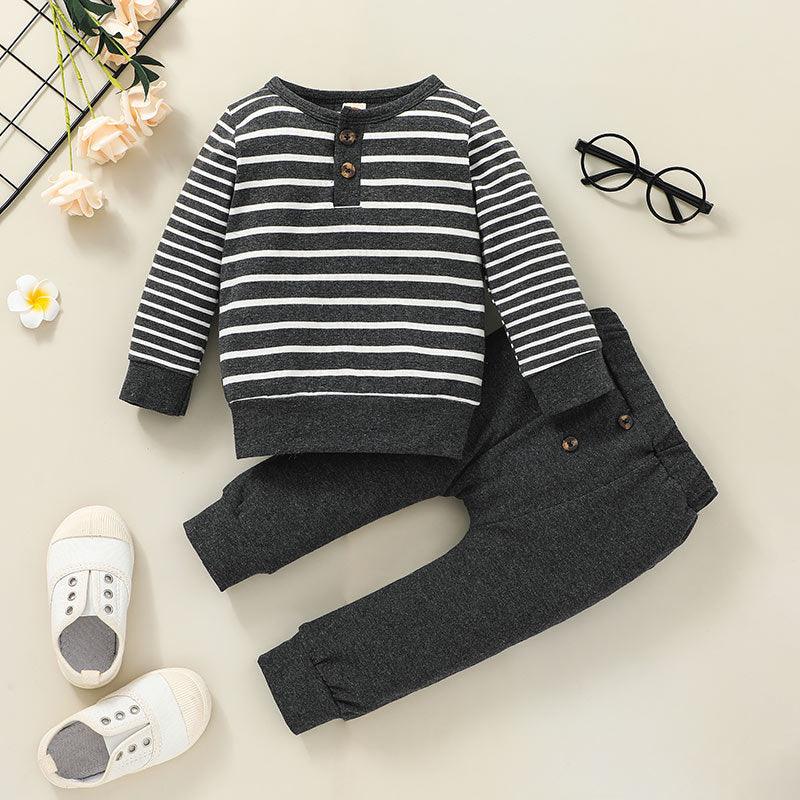 Toddler Boys Striped Pullover Long Sleeve Suit - PrettyKid