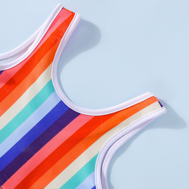 9M-4Y Toddler Girls Rainbow Striped Tank One Piece Swimsuit Wholesale Girls Clothes - PrettyKid