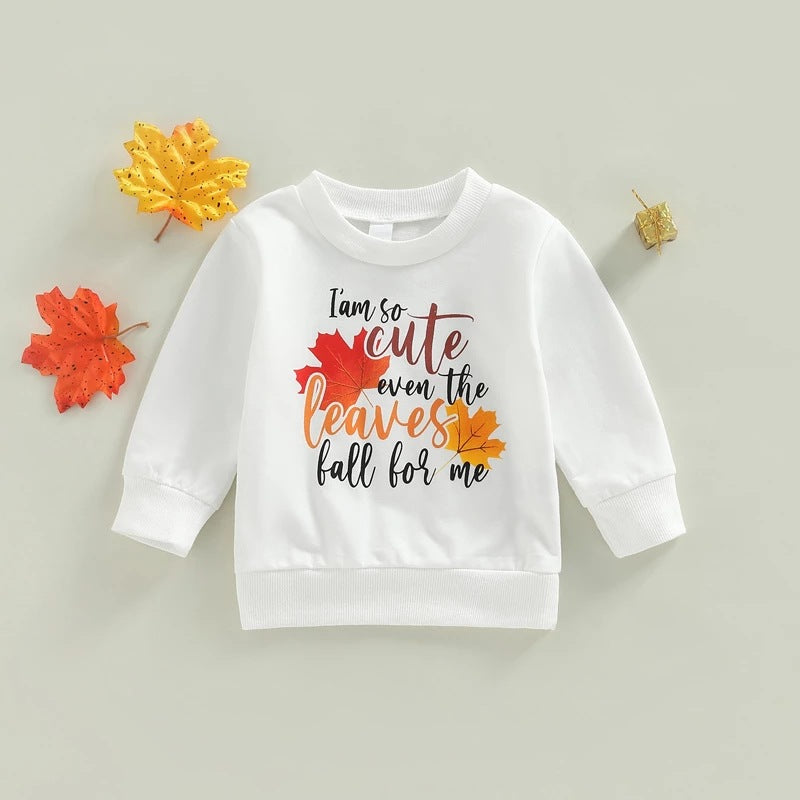 Toddler Kids Solid Letter Christmas Tree Maple Leaf Print Long Sleeve Sweatshirt - PrettyKid