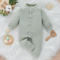 Baby Boys Girls Solid Color Waffle Fleece Warm Long-sleeved Jumpsuit - PrettyKid