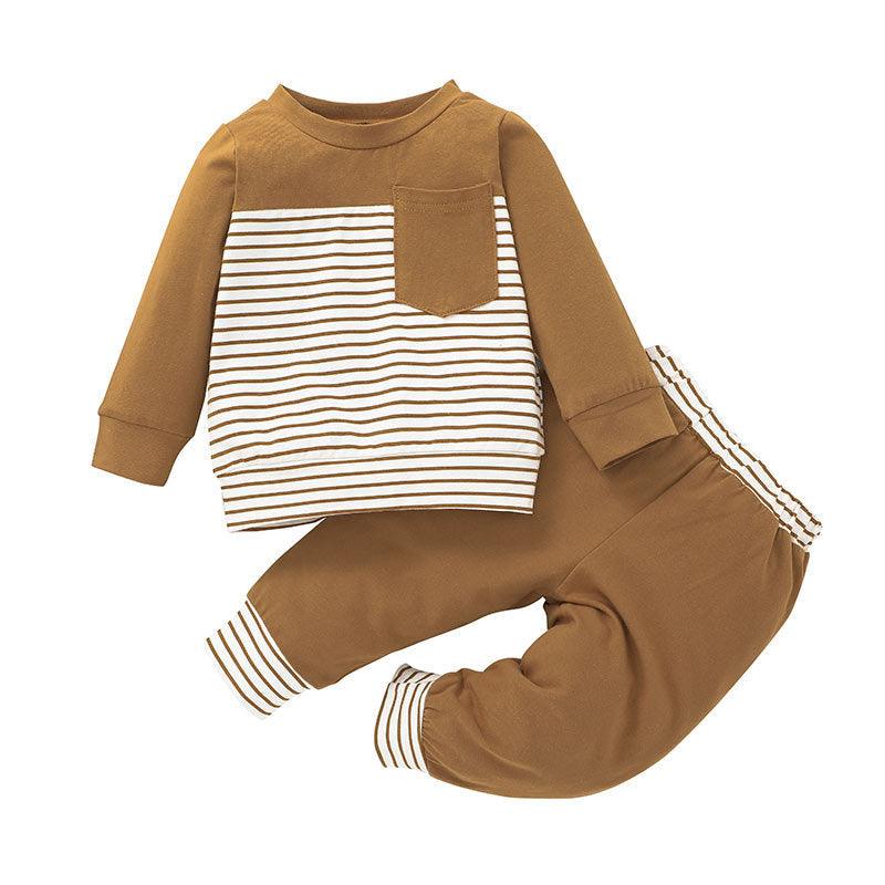 Toddler Boys Solid Stripe Print Pocket Long Sleeve Sweater Set - PrettyKid