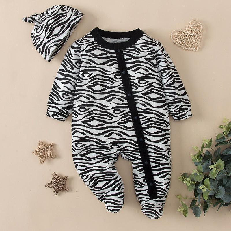 Baby Boys Girls Zebra Print Diagonal Wrap Foot Jumpsuit Baby Sleeping Bag - PrettyKid