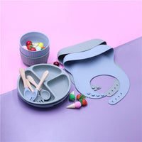 2021 New Silicone Children's Pocket Silicone Bibs & Bowl & Spoon & Fork & Plate Set - PrettyKid