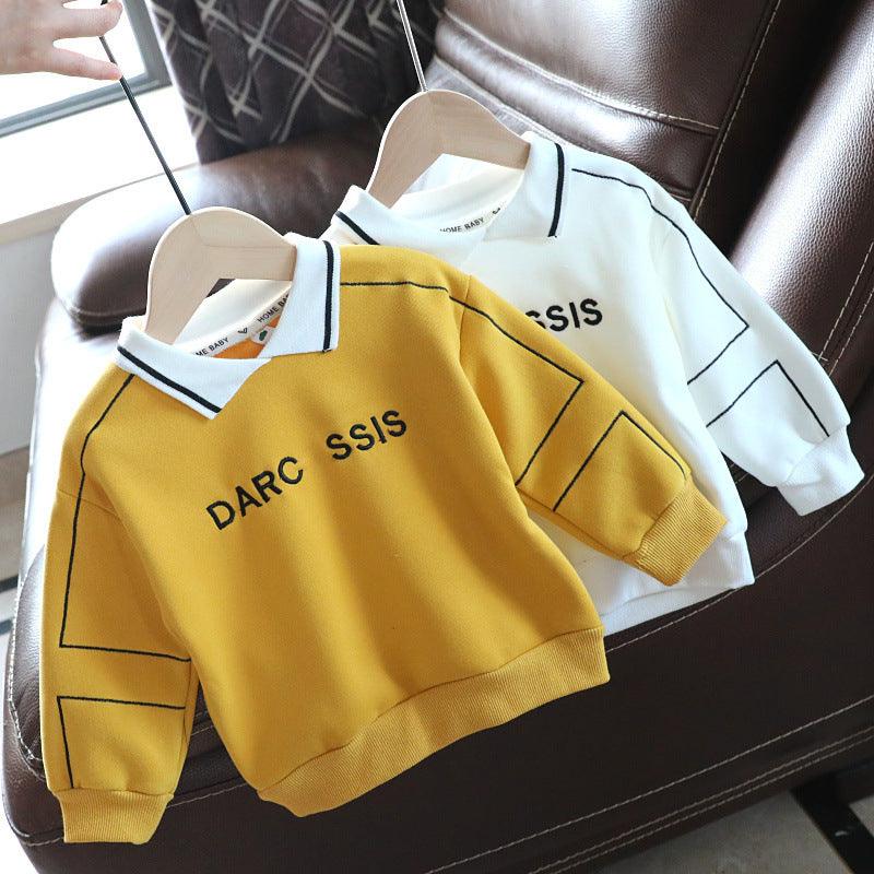 Toddler Kids Boys Solid Color Letter Print Padded Long-sleeved Sweatshirt - PrettyKid