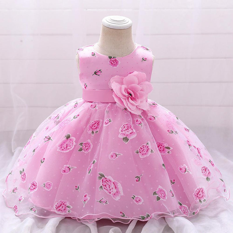 Baby Girls Flower-printed Pompous Gauze Princess Dress - PrettyKid