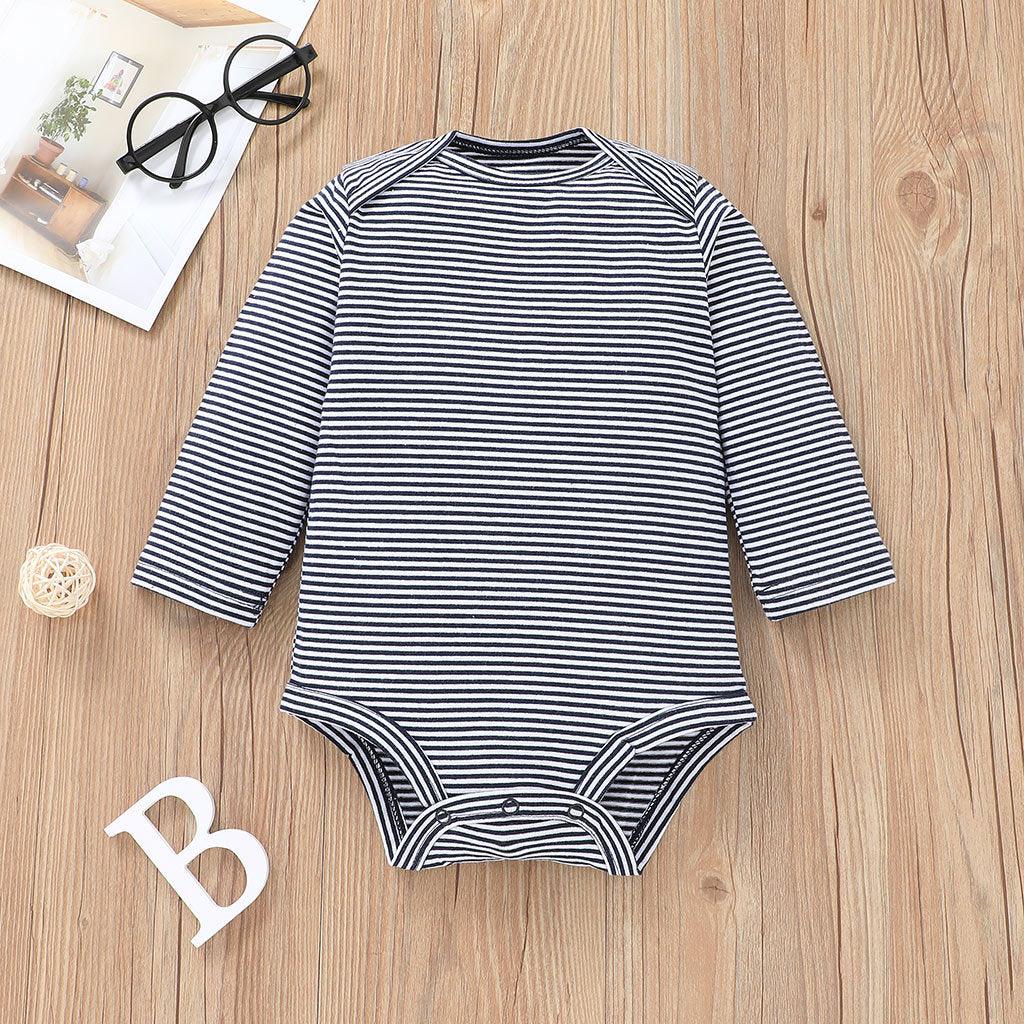 Striped BABY Jumpsuit Cartoon Dinosaur Sweater Pants Three Piece Set - PrettyKid