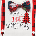 Baby Boys Long Sleeve Plaid Printed Bow Tie Jumpsuit Trousers Christmas Suit - PrettyKid