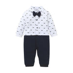 Baby Boys Solid Color Moustache Printed Long Sleeve Jumpsuit - PrettyKid