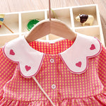 Toddler Kids Girl's Solid Plaid Love Printed Baby Collar Embroidered Dress - PrettyKid