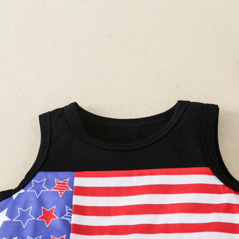 2022 Wholesale Children's Clothing Summer New Independence Day Flag Printed Undershirt Shorts Suit - PrettyKid