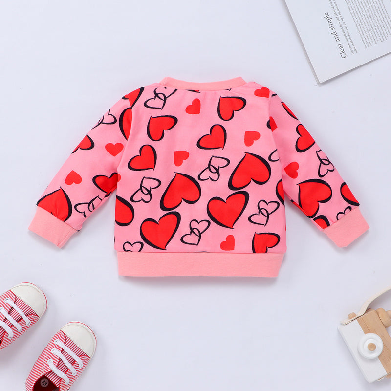 Toddler Girl Valentine's Day Love Printed Ruffle Long Sleeve Set - PrettyKid