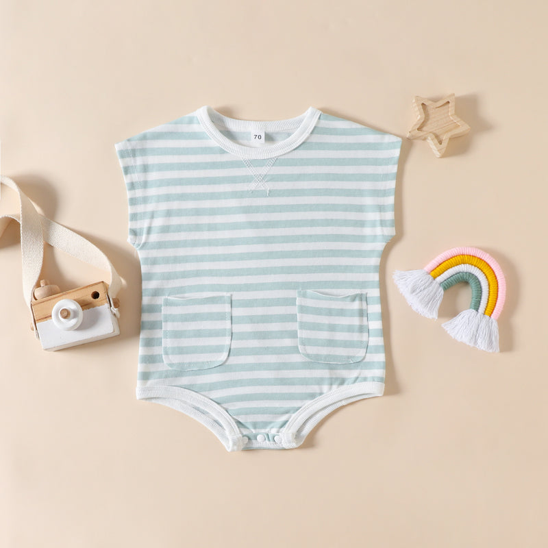 2023 Summer New Infant and Toddler Creeper for European and American Girls Stripe Print Triangle Romper - PrettyKid