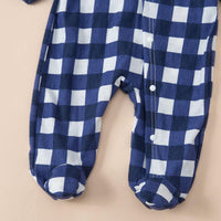 Baby Blue and White Plaid Long Sleeve Diagonal Jumpsuit - PrettyKid