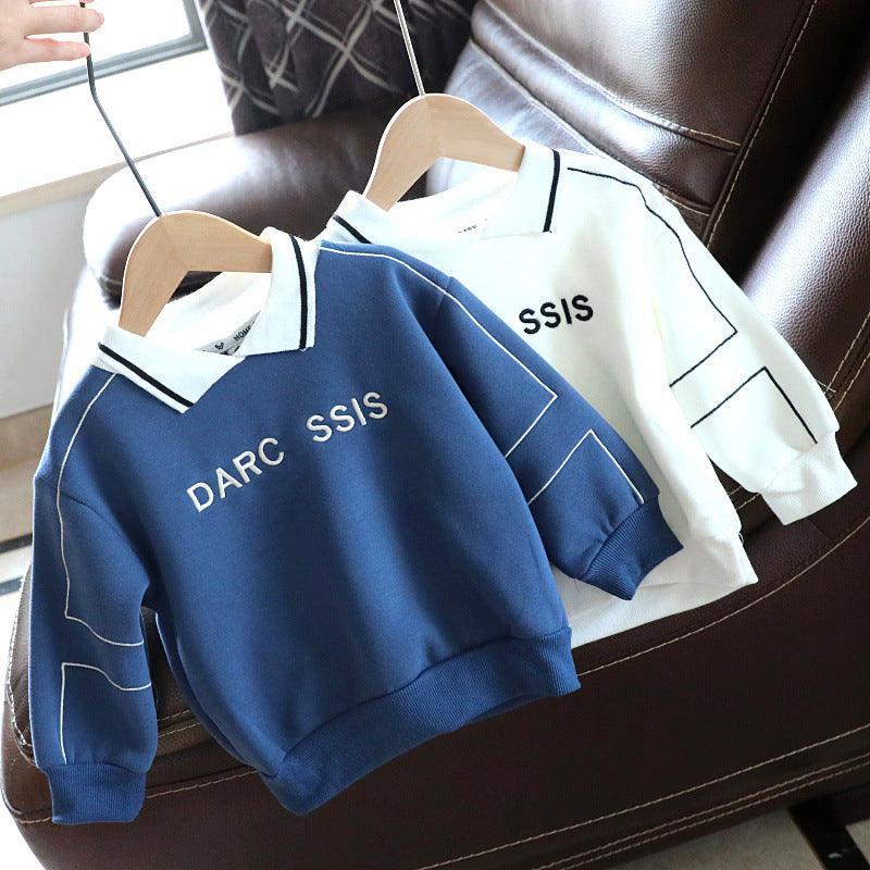 Toddler Kids Boys Solid Color Letter Print Padded Long-sleeved Sweatshirt - PrettyKid