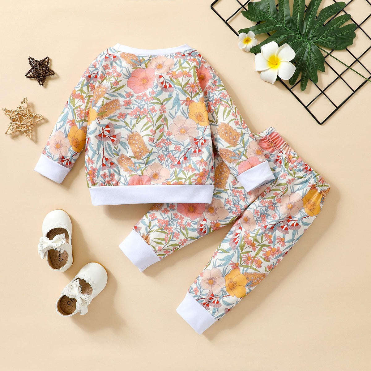 Toddler Kids Girls Floral Print Round Neck Long Sleeve Sweater Set - PrettyKid