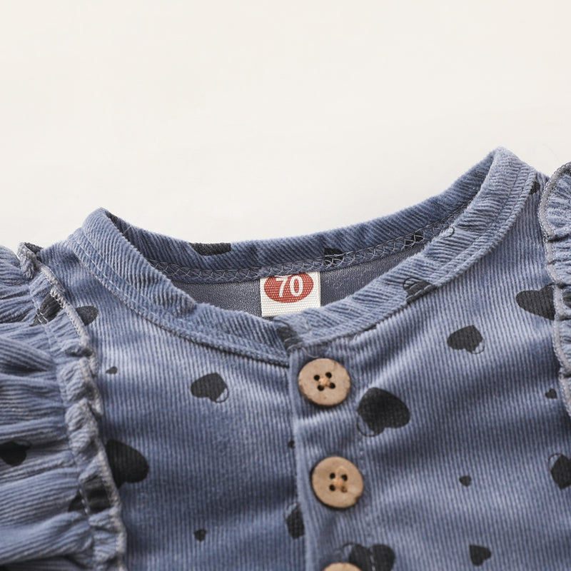 Baby Girls Solid Color Corduroy Polka Dot Print Long Sleeve Jumpsuit - PrettyKid