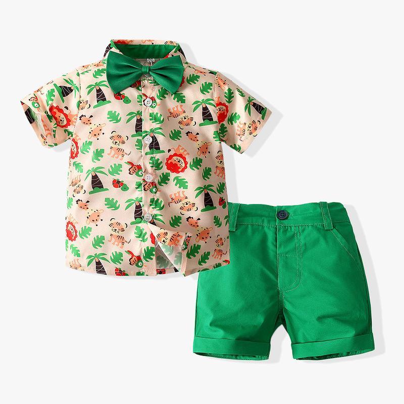 Cartoon Shirt Woven Shorts Suit - PrettyKid