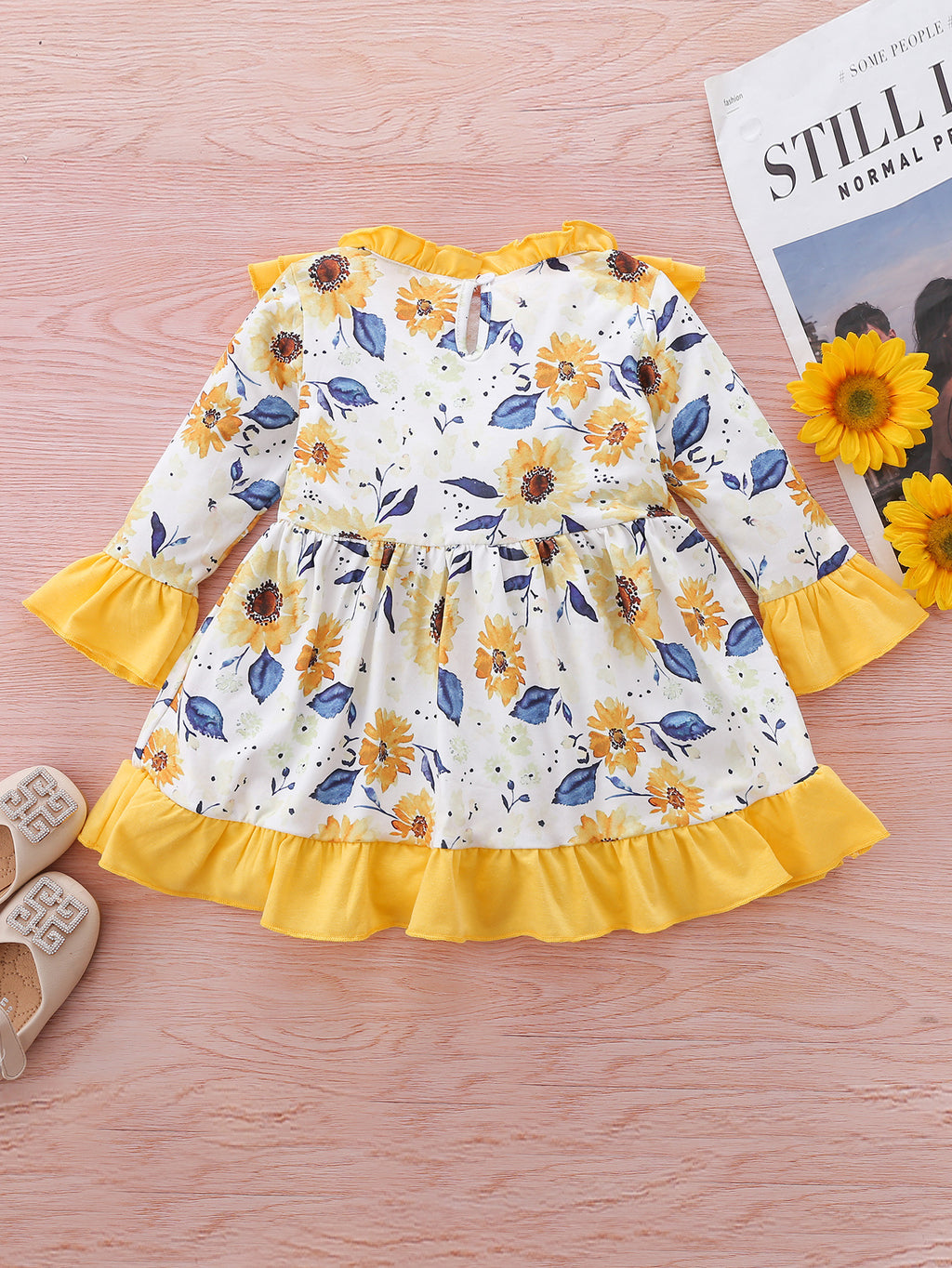 Toddler Girls' Long Sleeve Skirt Ruffle Flower Dress - PrettyKid