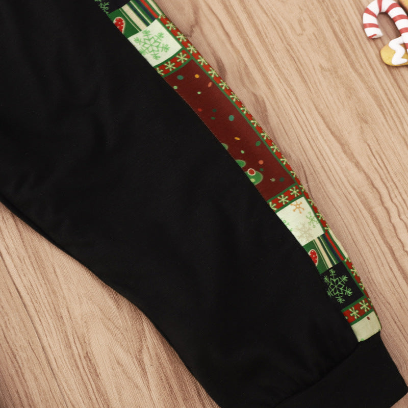 Toddler Kids Boys Christmas Tree Print Round Neck Long Sleeve T-shirt Black Pants Set - PrettyKid
