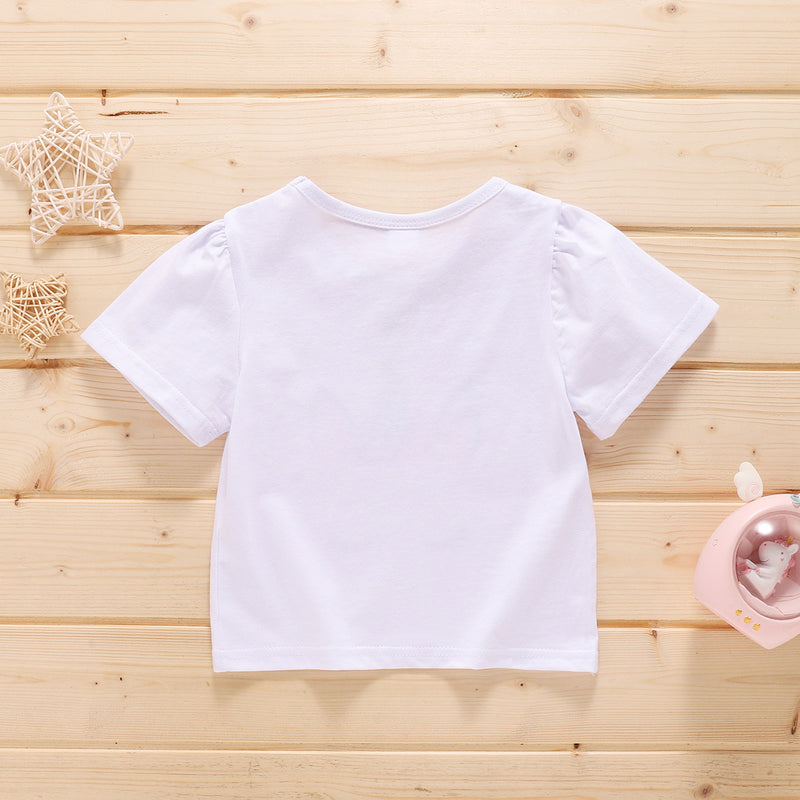 Toddler Kids girls white unicorn print short sleeve T-shirt - PrettyKid