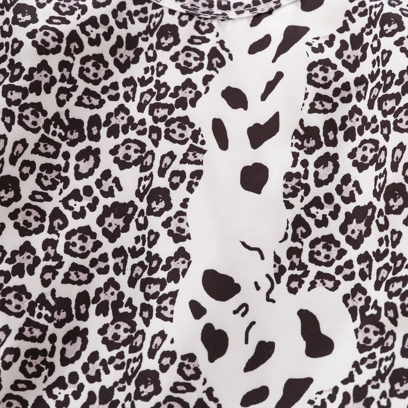 Toddler Girls Leopard Long Sleeve T-shirt Beaded Denim Pants Set - PrettyKid