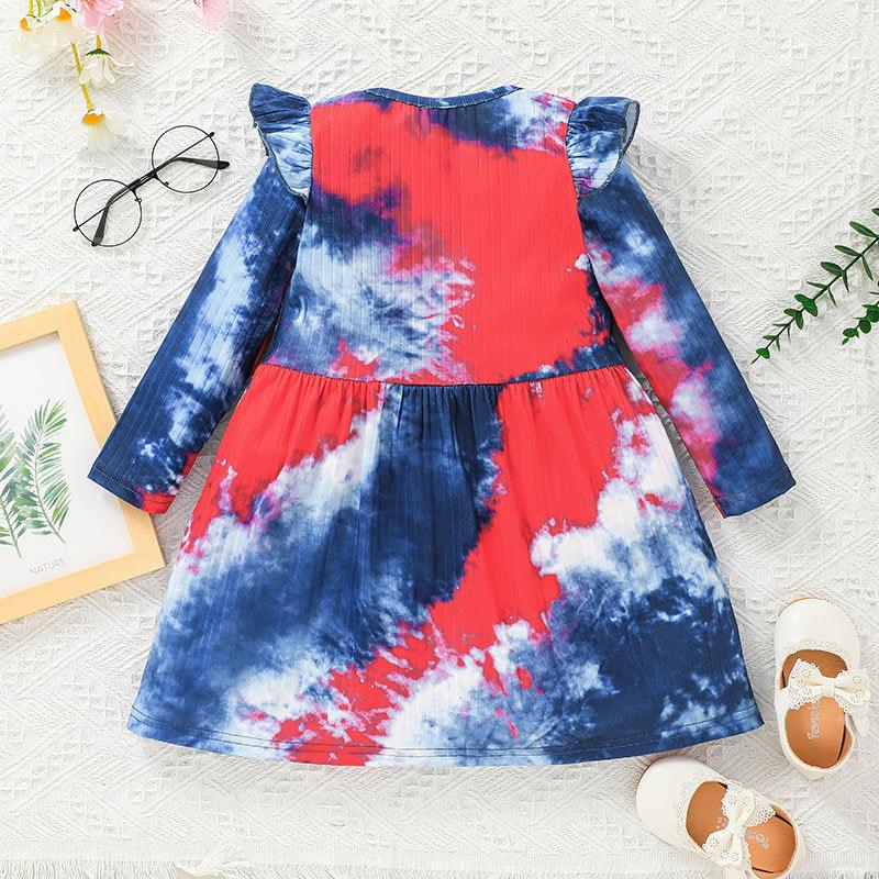 Toddler Kids Girls' Long Sleeve Tie Dyed Round Neck Dress - PrettyKid