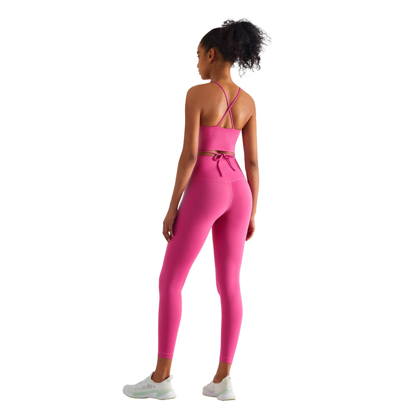Yoga Clothing Sets Lycra Simple Halter Bra Bra High Waist Fitness Buttock Lifting Sports Leggings Women - PrettyKid