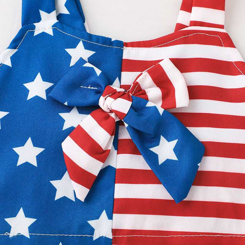 Toddler Kids Girls Independent Day Stripe Star Print Sleeveless Suspender Vest Flared Pants Set - PrettyKid