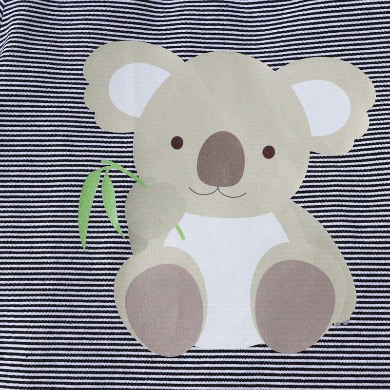 Toddler Kids Solid Colour Cartoon Koala Short Sleeve Striped Top Shorts Set - PrettyKid