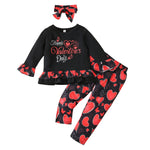 Toddler Kids Girl Solid Letter Long Sleeve Top Love Printed Pants Valentine's Day Set - PrettyKid
