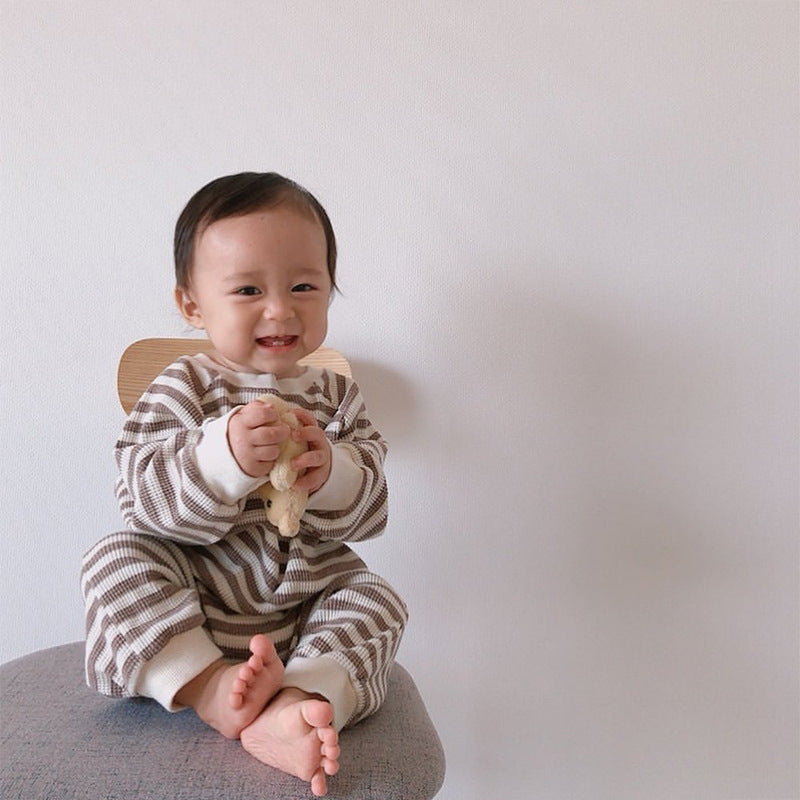 Autumn and winter new baby onesie wholesale Korean version of male and female young children waffle crawling clothes - PrettyKid