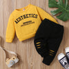 Toddler Boys Solid Color Letter Print Long-sleeved Tops Ripped Pants Set - PrettyKid