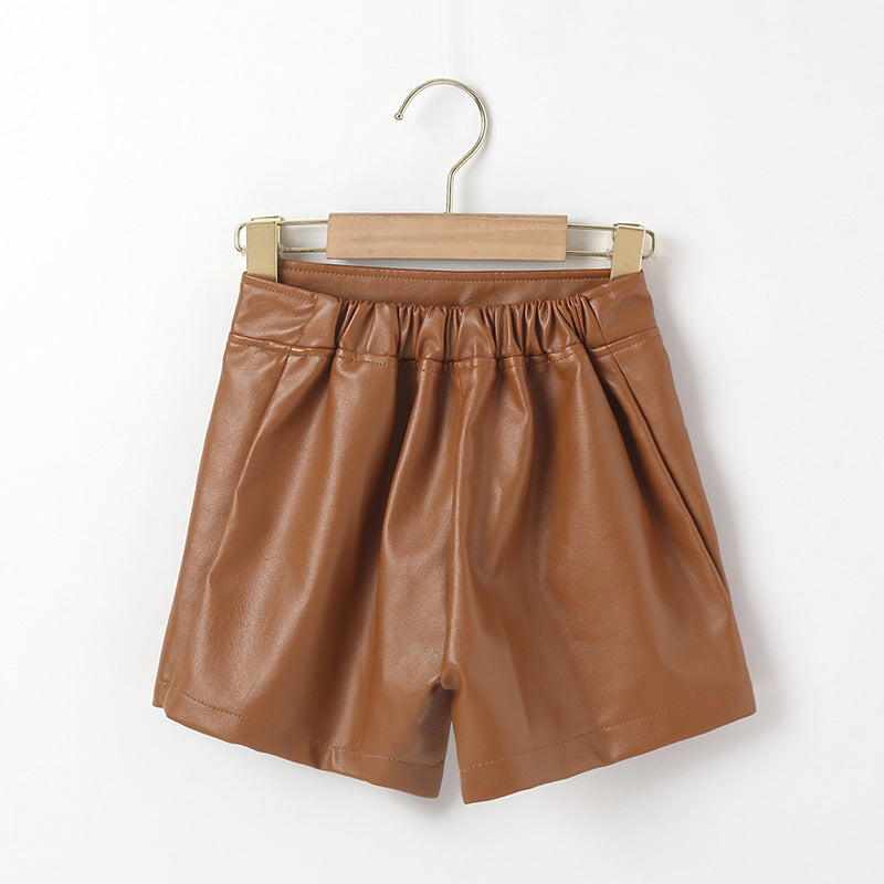 Toddler Kids Girls' Solid PU Leather Shorts - PrettyKid