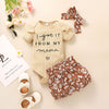 Baby Girl Solid Letter Short Sleeve Top Floral Print Shorts Set - PrettyKid