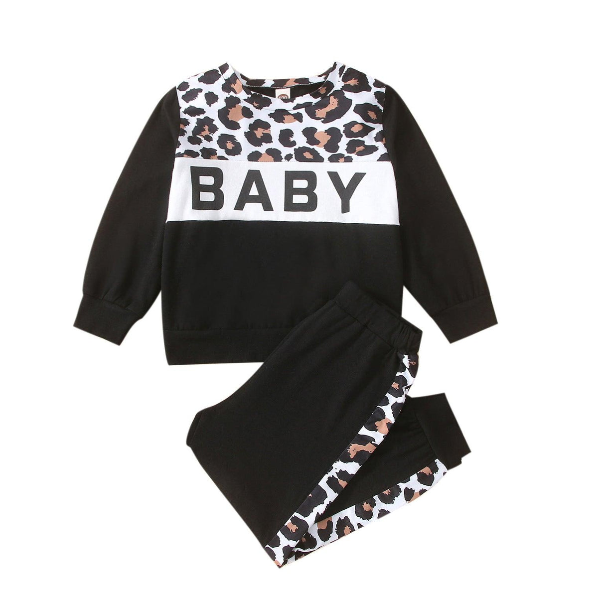 Toddler Kids Solid Color Leopard Print Patchwork Long-sleeved Suit - PrettyKid