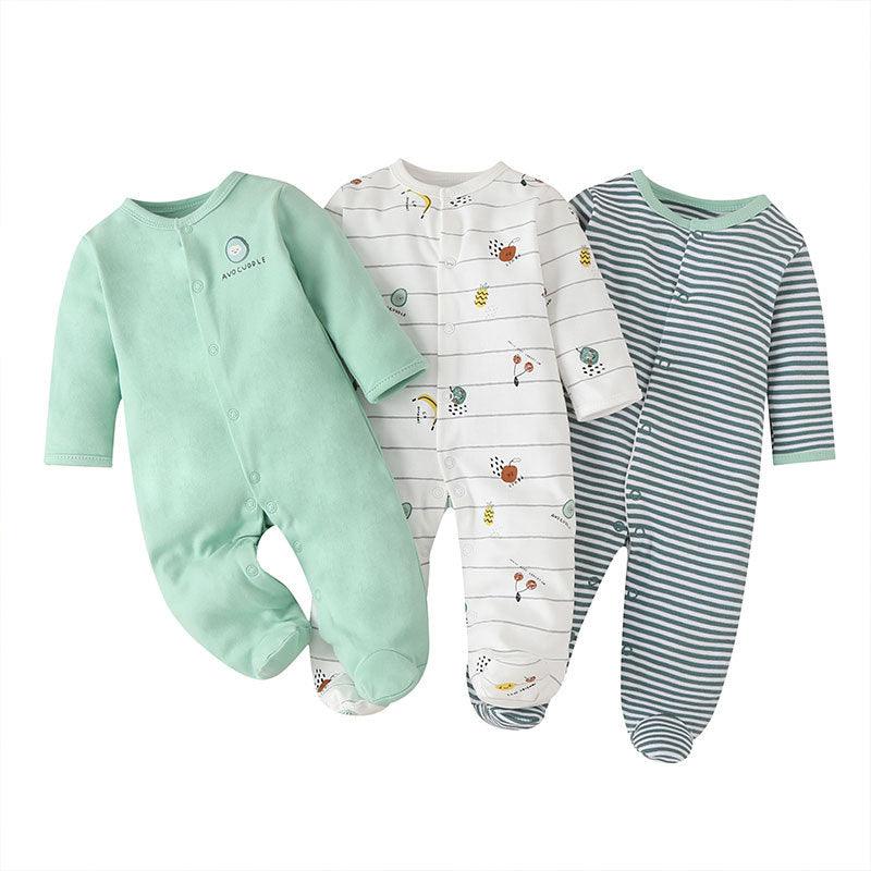 3PCS Baby Boys Girls Solid Color Cute Printed Cotton Wrap Long Sleeve Jumpsuit - PrettyKid