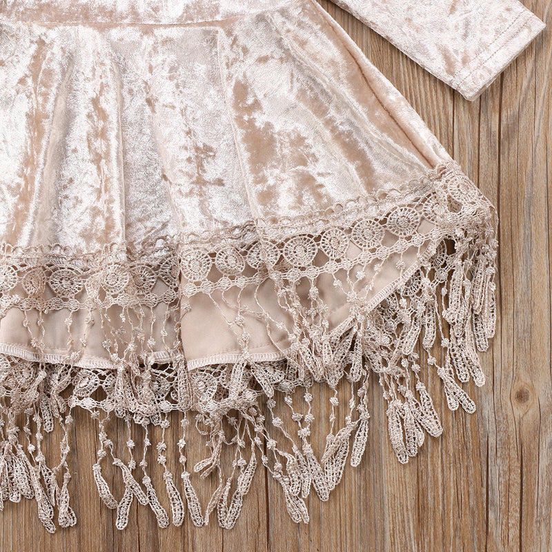 Toddler Children Girls' Long Sleeved Tassel Swallow Tail Lace Dress Princess Skirt - PrettyKid