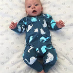 Baby Boys Dinosaur Print Zipper Jumpsuit - PrettyKid