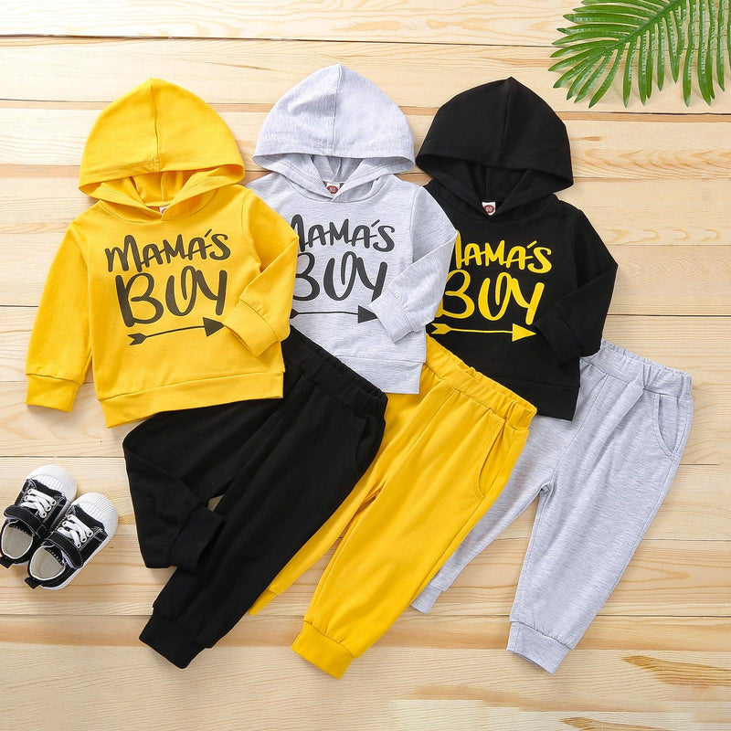 Toddler Kids Boys Letter Printed Solid Color Long Sleeve Hoodie Set - PrettyKid