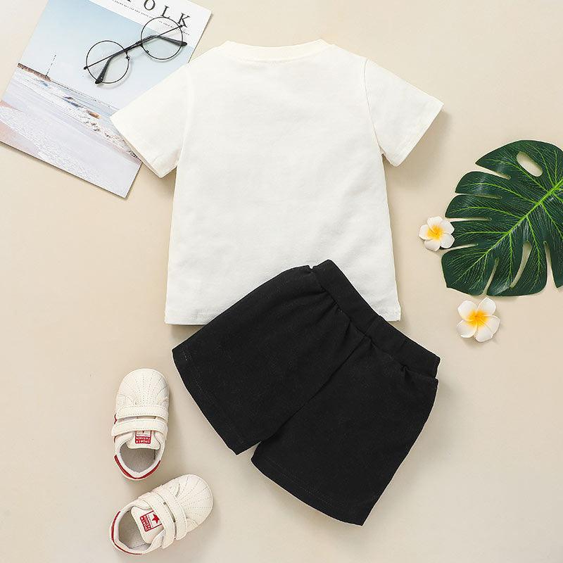 Toddler Kids Boys Summer Solid Color Short-sleeved Letter Print Top Solid Color Shorts Set - PrettyKid