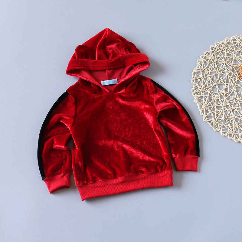 Toddler Kids Girls' Solid Golden Velvet Round Neck Long Sleeve Sweater Set - PrettyKid