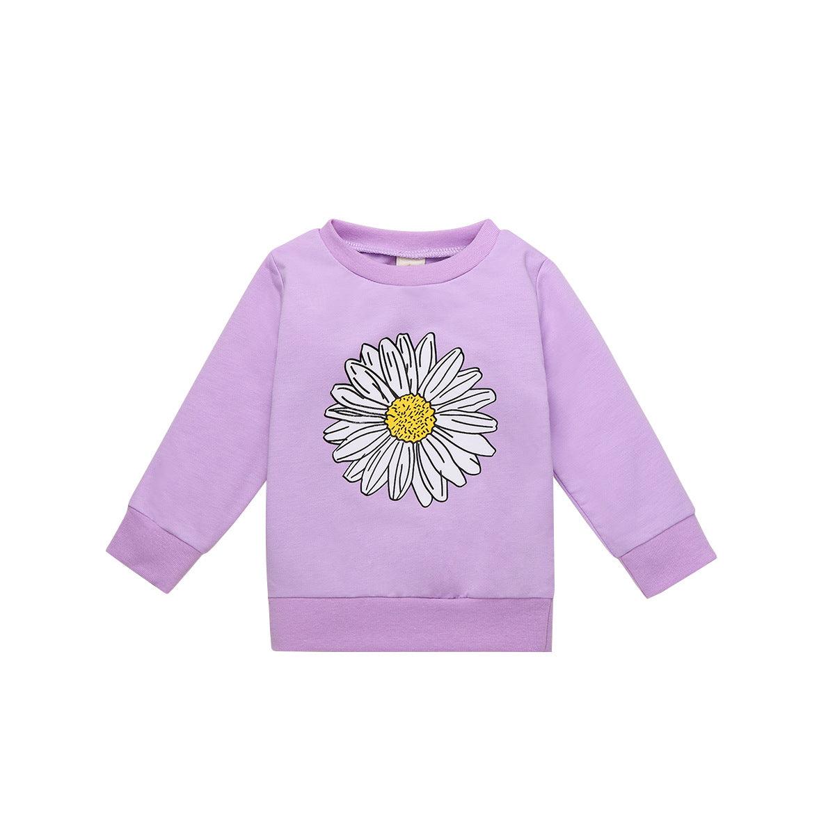 Toddler Kids Boys Girls Solid Daisy Print Long Sleeve Sweater - PrettyKid