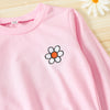 Girls Solid Color Long Sleeve Daisy Embroidery Round Neck Sweater Top - PrettyKid