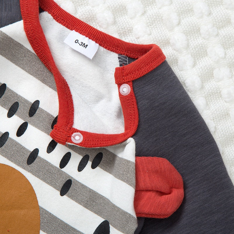 Baby Boys Dog Stripe Print Wrap Jumpsuit - PrettyKid