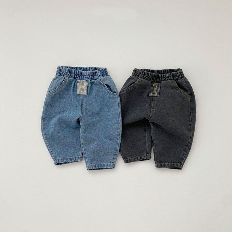 Baby Boys Solid Color Loose Jeans - PrettyKid